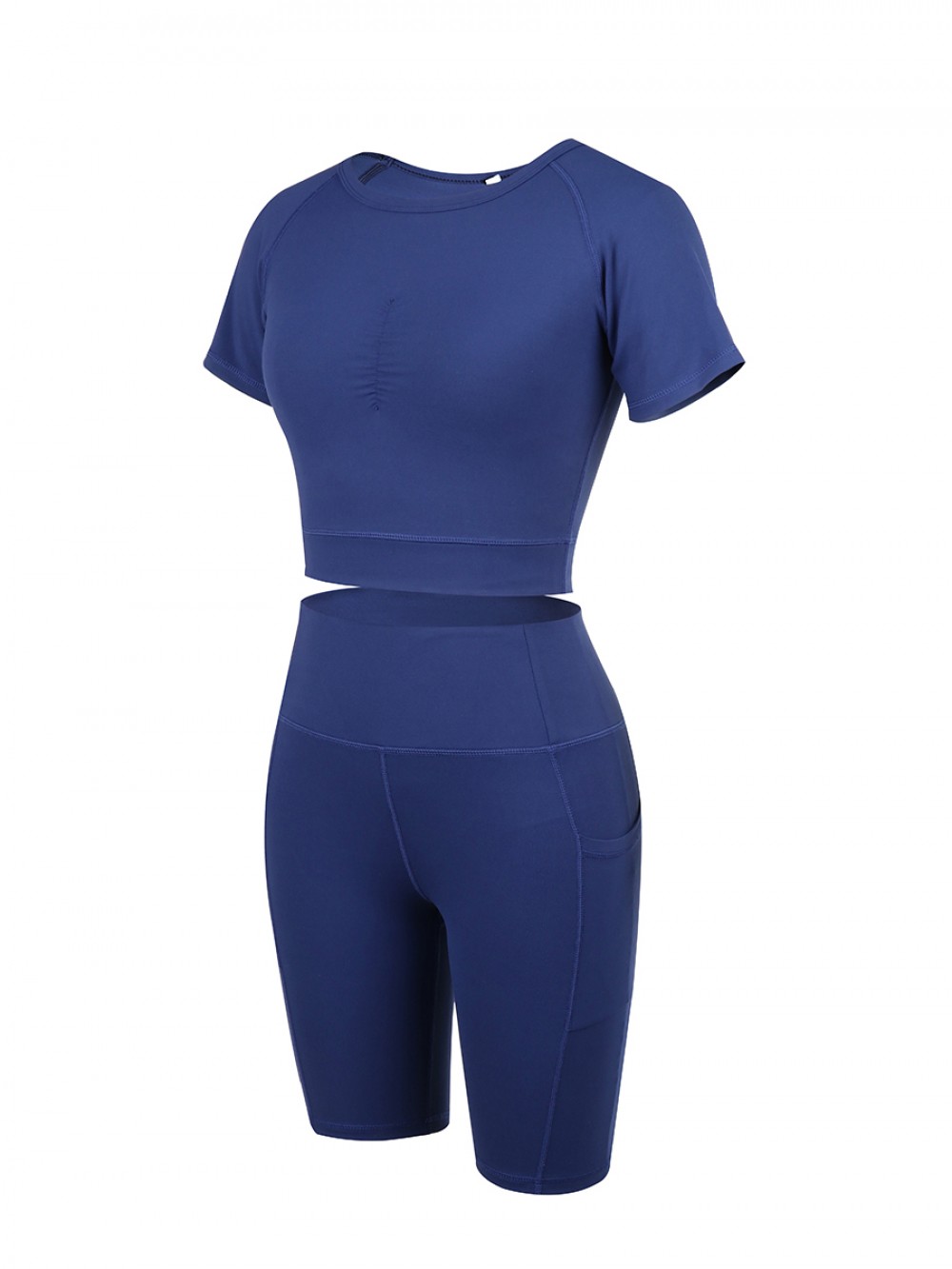 Simply Chic Dark Blue Ruched Athletic Set Solid Color Glamor