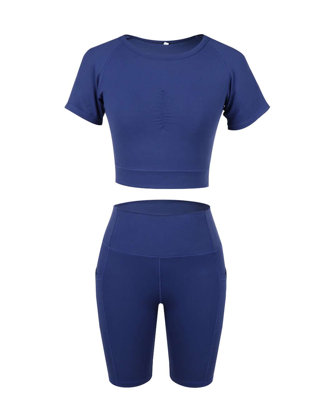Simply Chic Dark Blue Ruched Athletic Set Solid Color Glamor