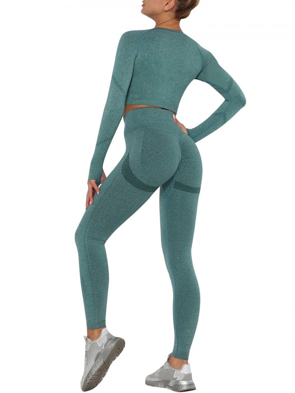 Compression Green Thumbhole Ankle Length Ruched Sweat Suit Refined Outfit