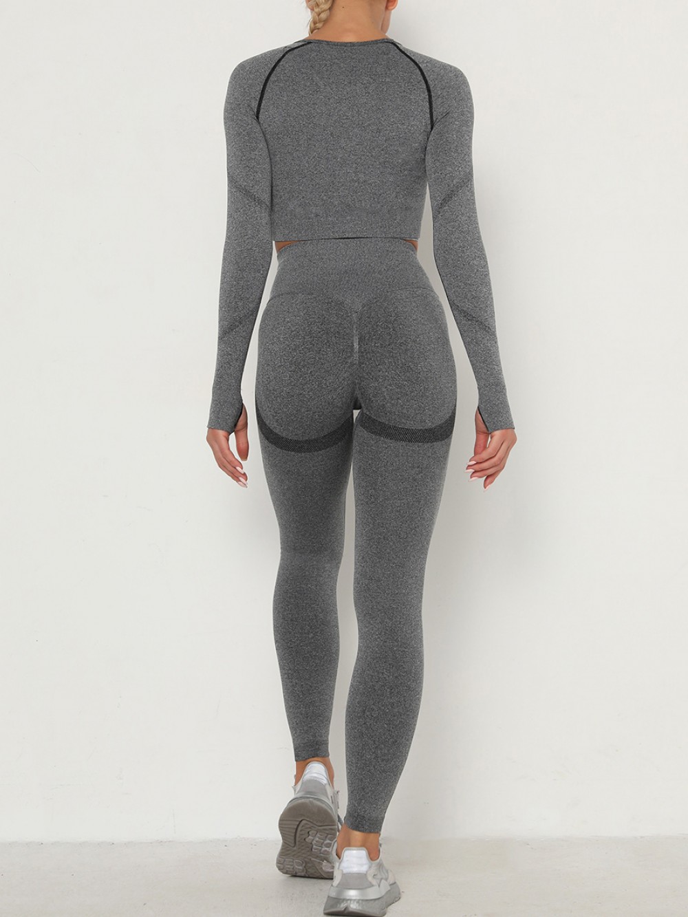 Stretch Dark Gray Sweat Suit Raglan Sleeve High Rise For Female
