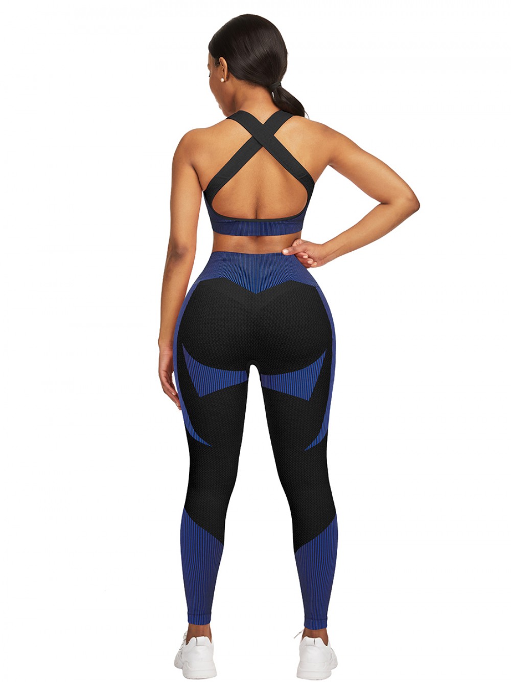 Quick Drying Dark Blue Strap Crop Top High Waist Leggings Women