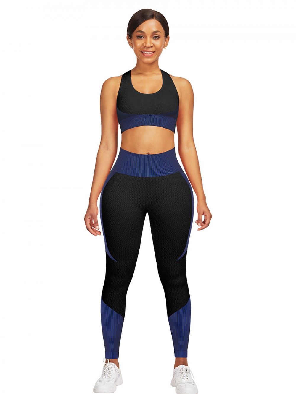 Quick Drying Dark Blue Strap Crop Top High Waist Leggings Women
