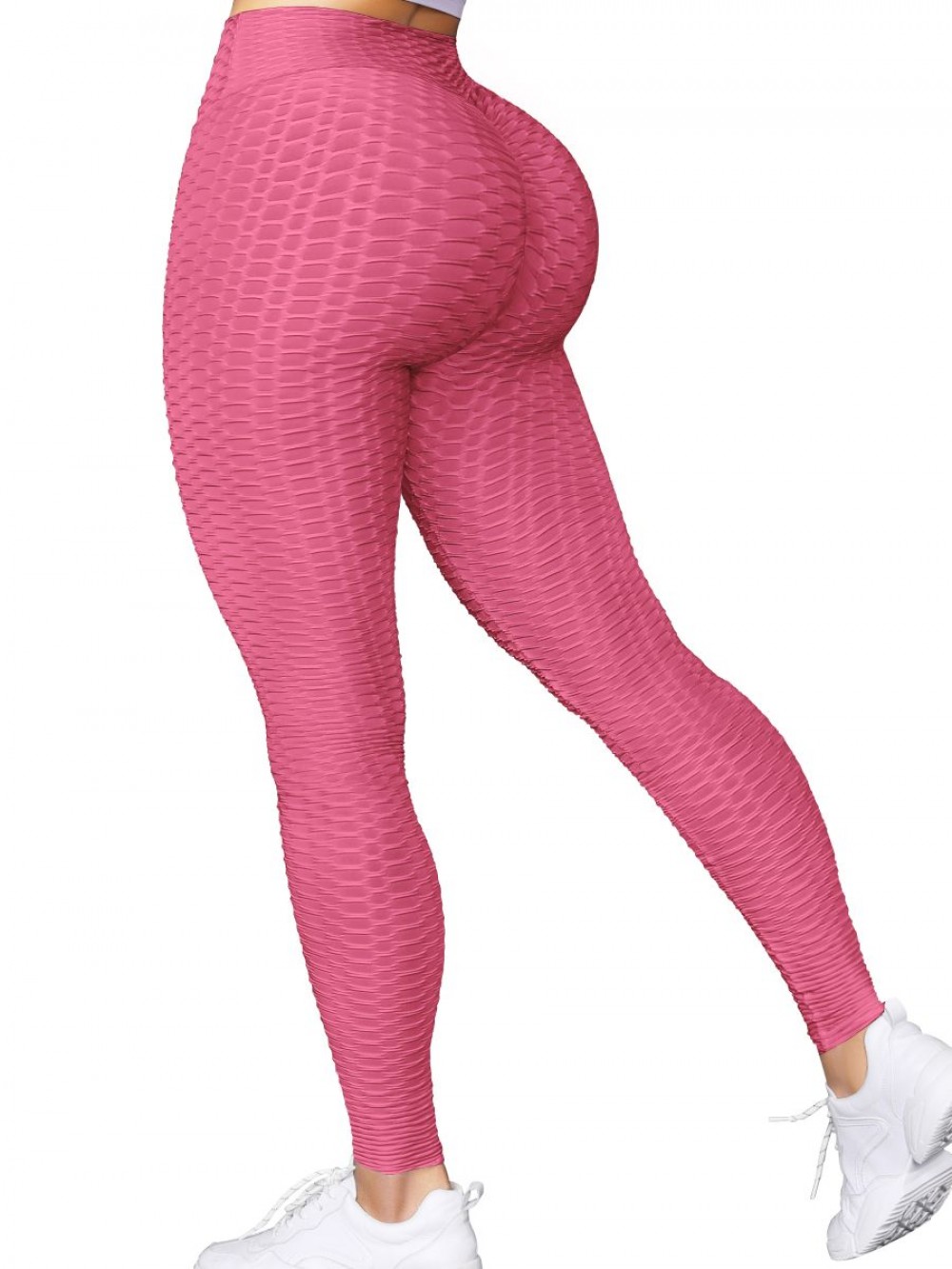 Pink High Waist Sports Leggings Ankle Length Outdoor Activity