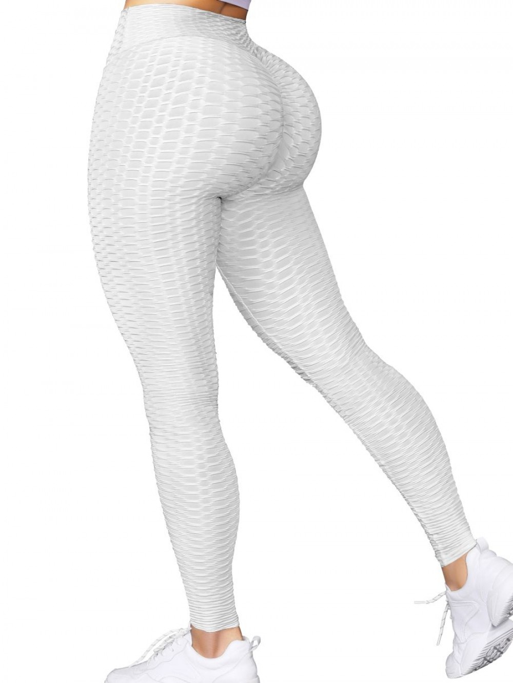 White High Waist Gym Tights Ruched Panel For Female Runner