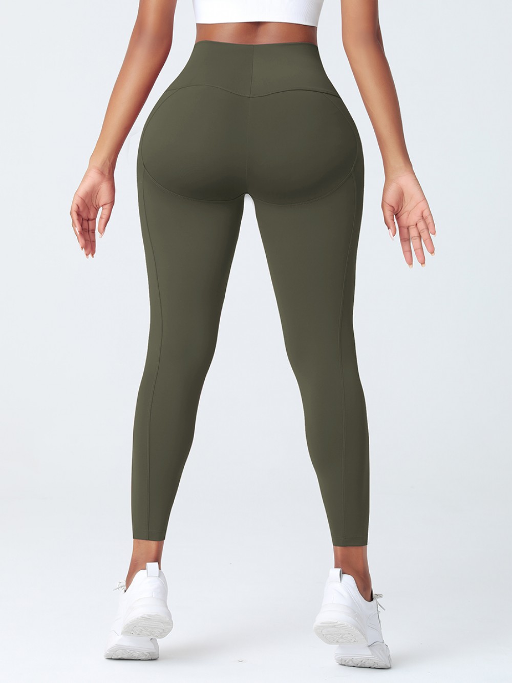Army Green Wide Wasitband 4-Way Stretch Yoga Pants Nice Quality