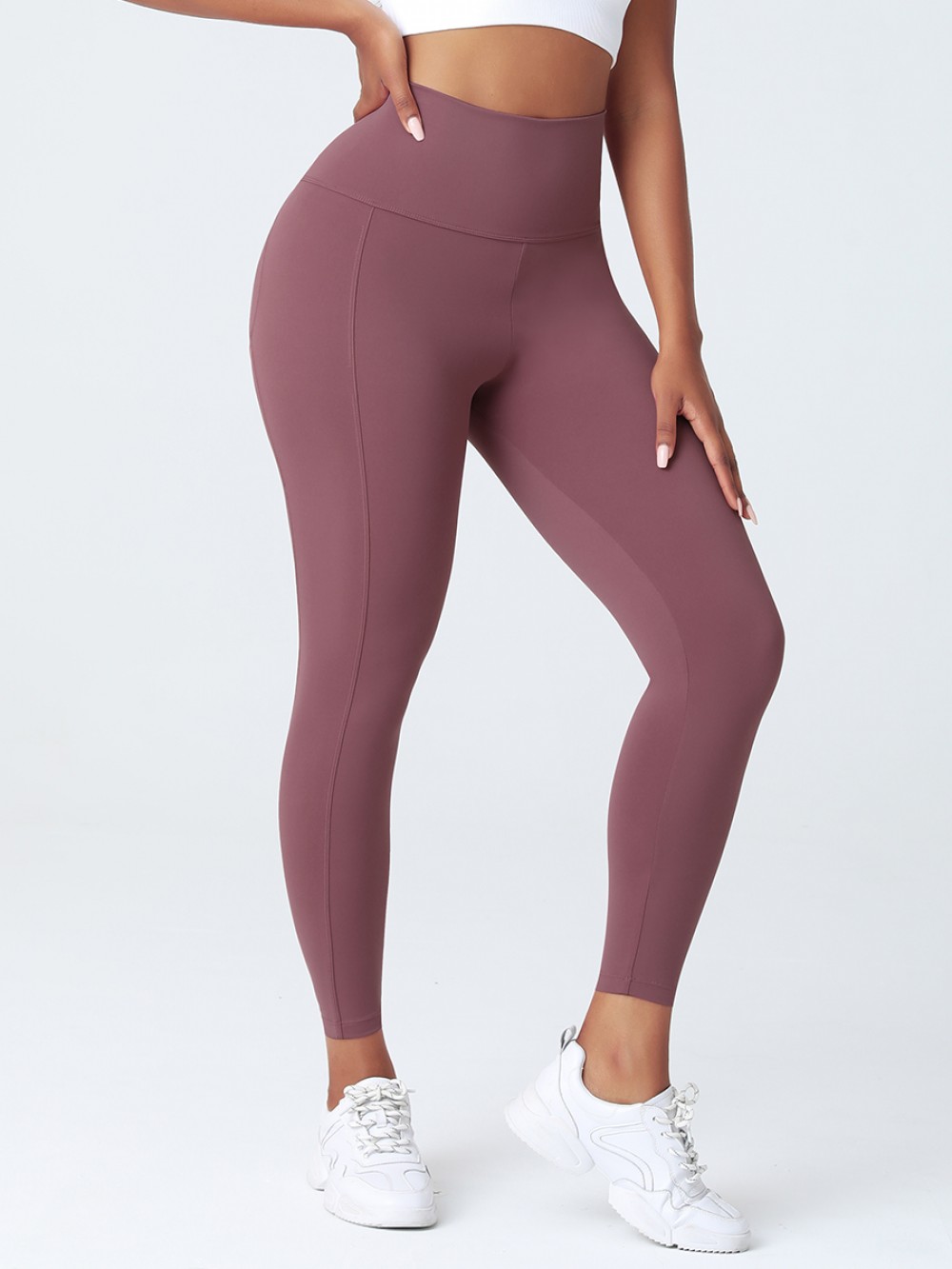 Jujube Red High Rise Contouring Stitch Lines Sports Pant For Fitness