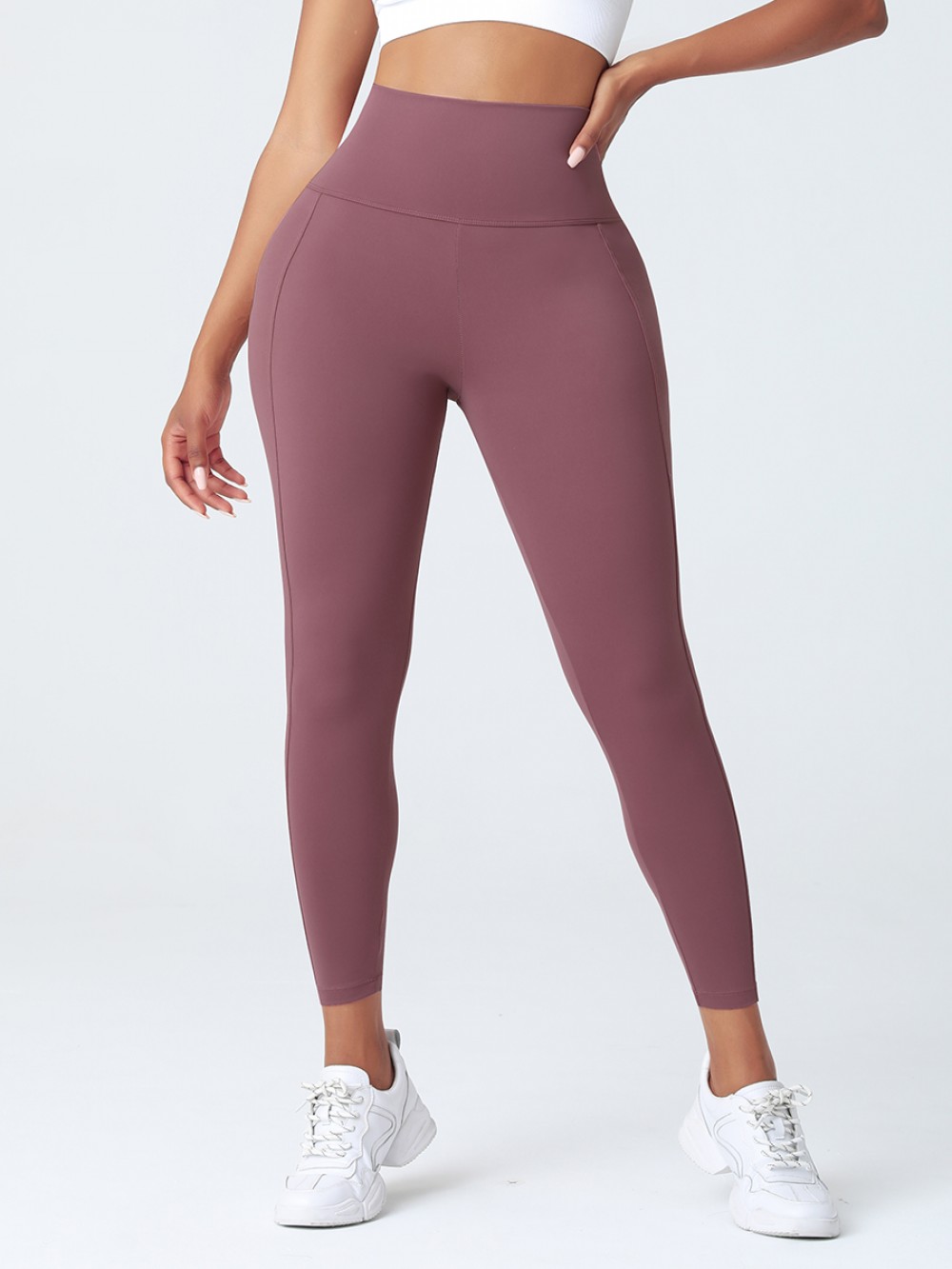 Jujube Red High Rise Contouring Stitch Lines Sports Pant For Fitness