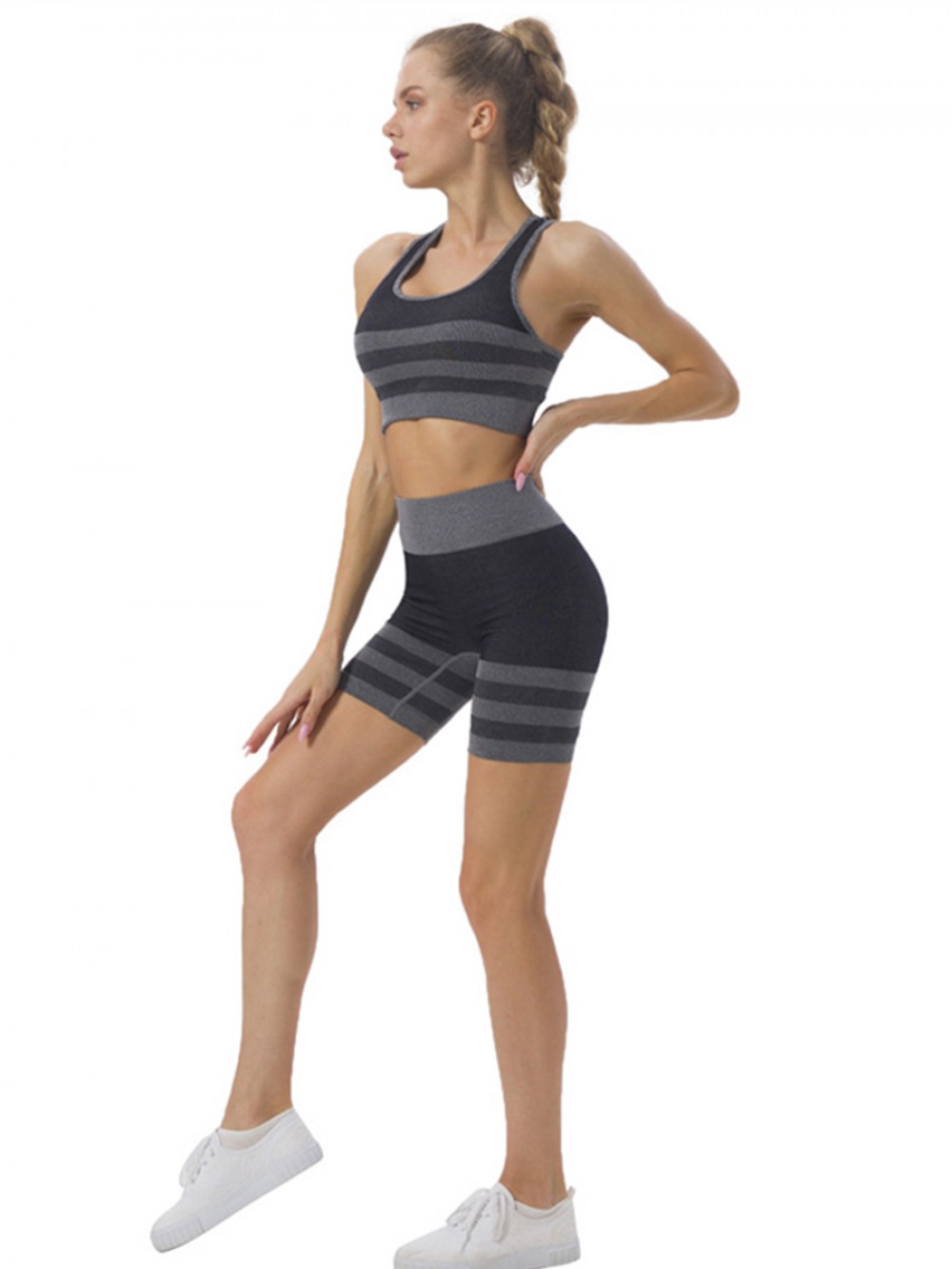 New Tight Elasticity Knit Woemn Summer Jogging Wear Yoga Short Set