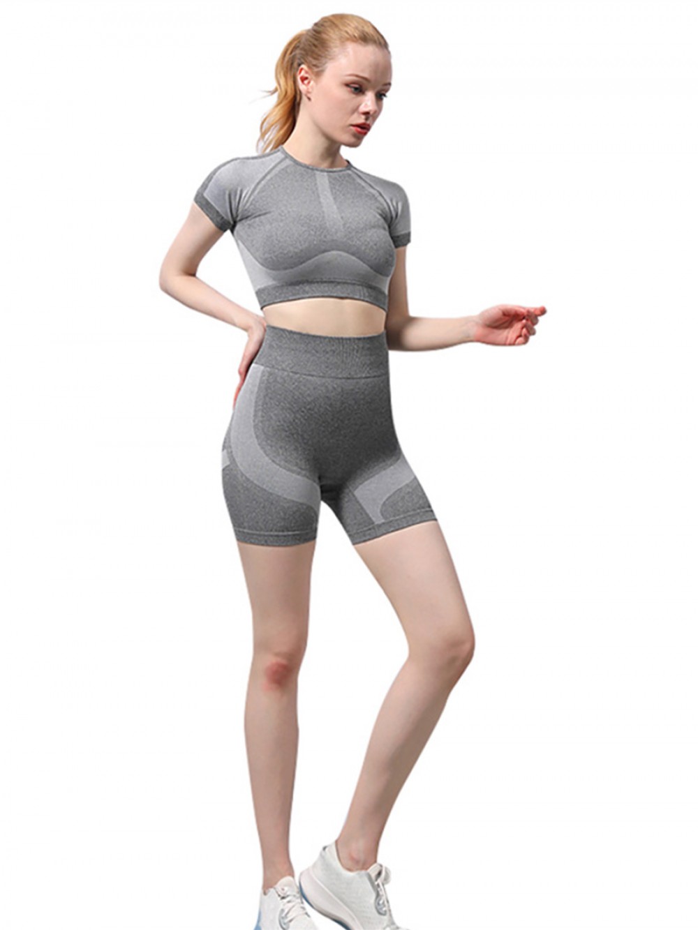 Wholesale Summer Elasticity Two Piece Set Hot Shorts Yoga Set
