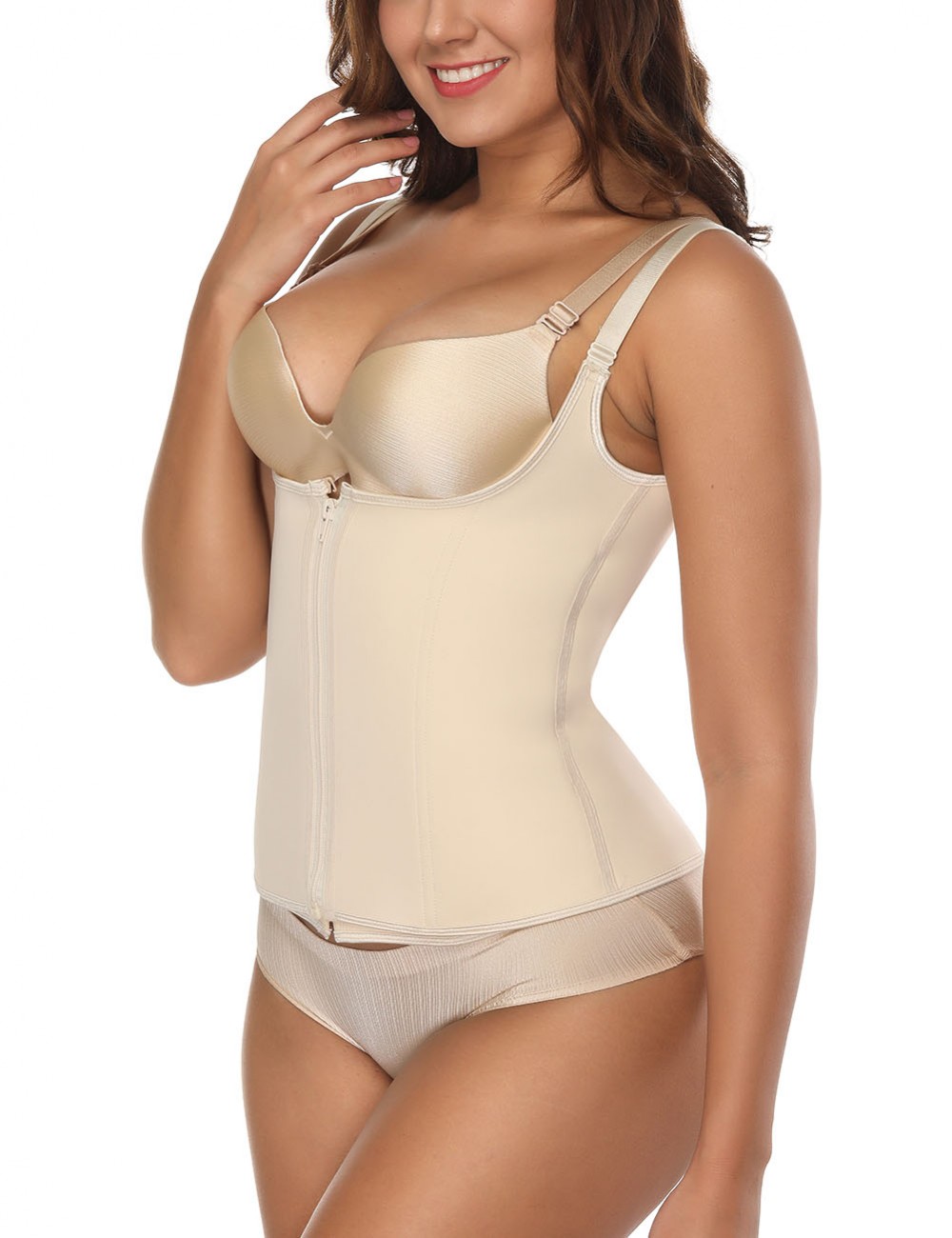 Nude 6 Steel Bones Large Size Neoprene Vest Shaper Hook Zipper Closures