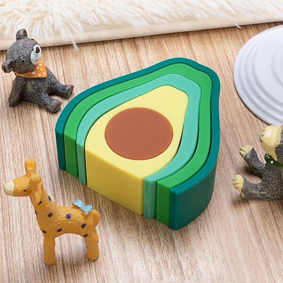 Avocado shaped silicone baby puzzle stacking toy
