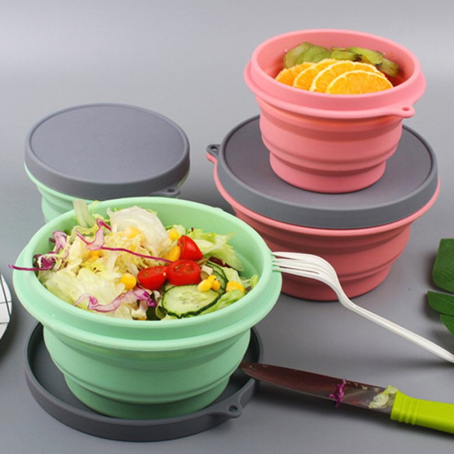 Round foldable silicone lunch box with lid