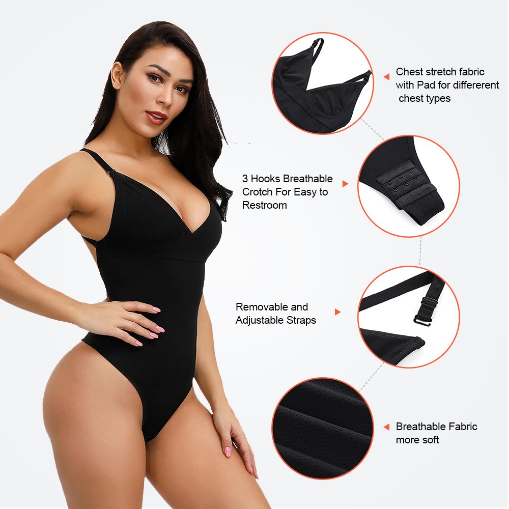 Super Sexy Black Adjustable Straps Plus Size Shape Bodysuit Tailored Shape