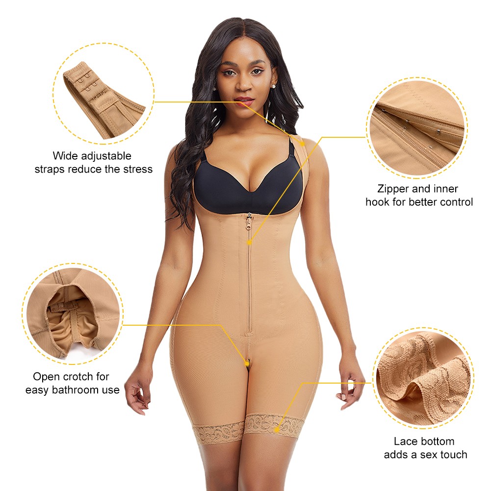 Skin Color Front Zipper Latex Full Bodysuit Shapewear Big Size