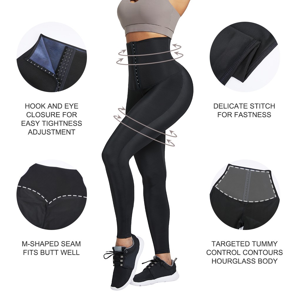 High Waisted Neoprene Corset Leggings for Women - Sauna Pants with 3-Row  Hooks for Shaping Stomach - Waist Trainer