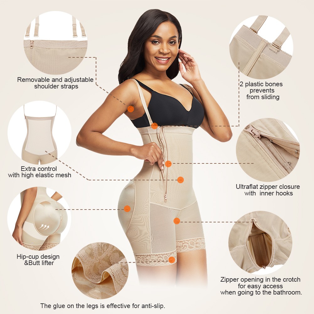 Women's Plus Size Detachable Straps Side Zip Firm Compression