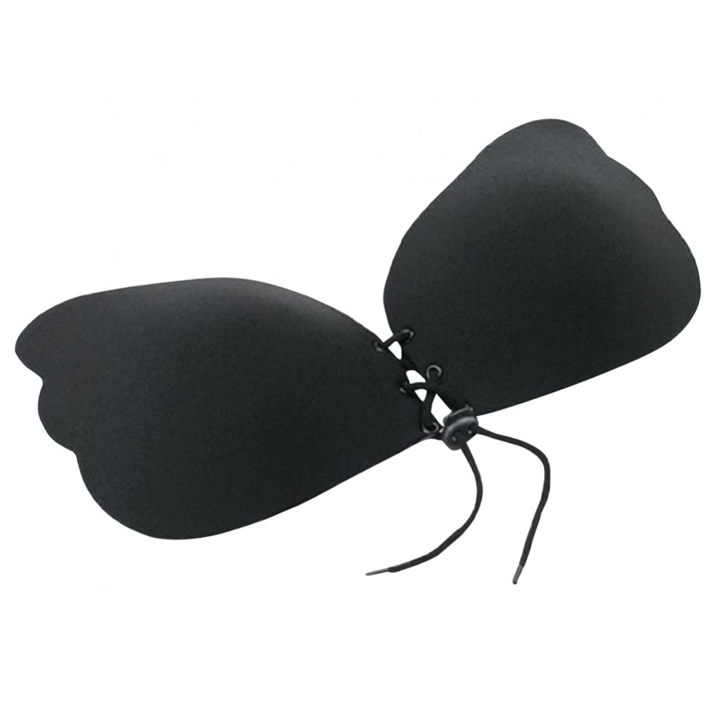 Chic Black Strapless Invisible Backless Drawstring Front Bra
