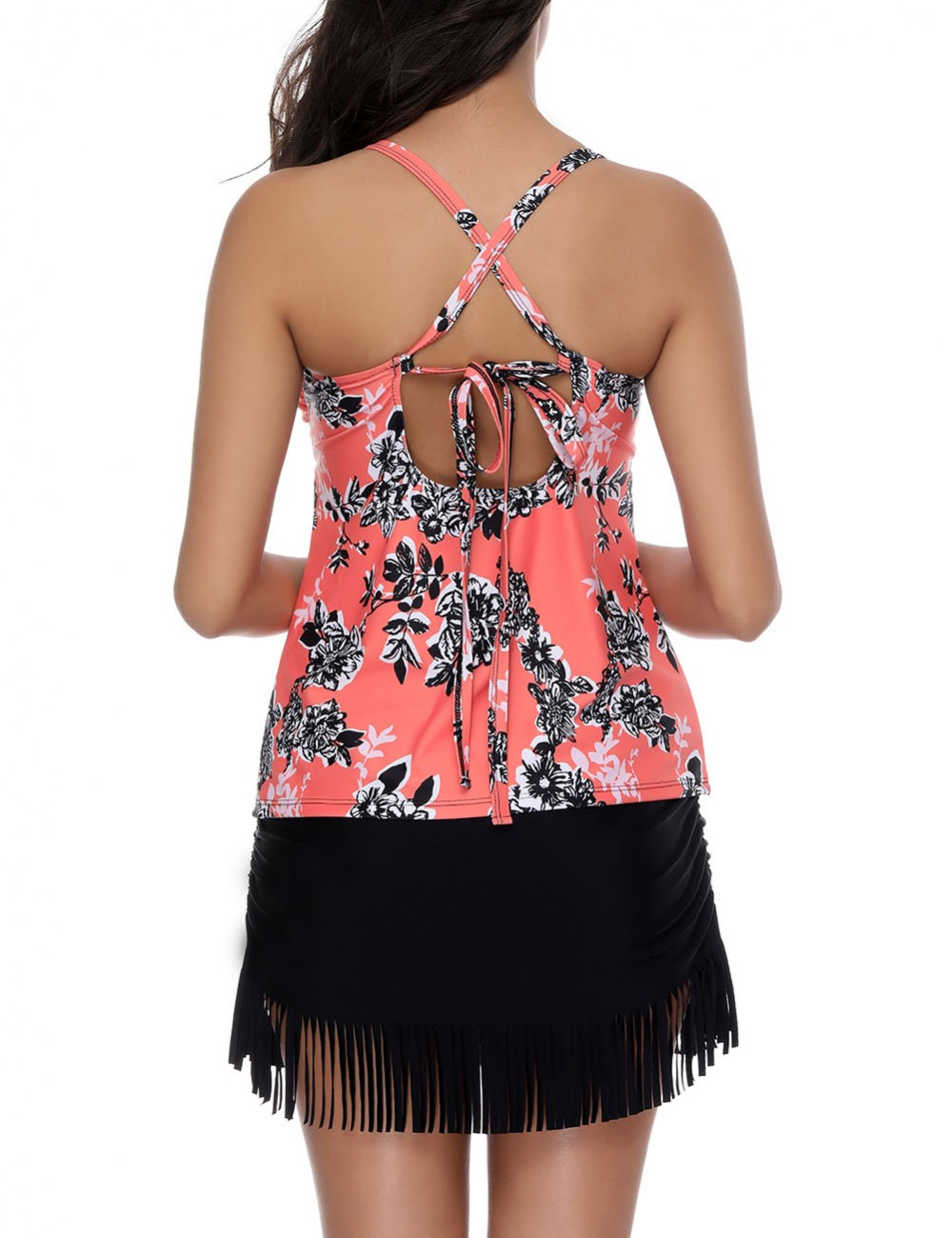 Affordable Orange Bow Front Tassels Bottom Swimwear One Piece