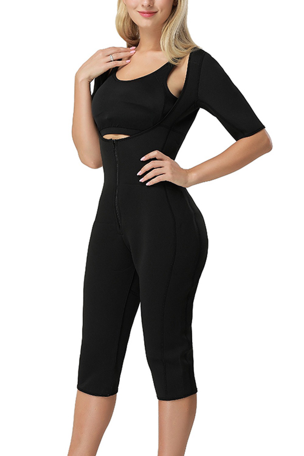 Shaping Open-Bust Half Sleeve Bodysuit Shaper Zip Closure