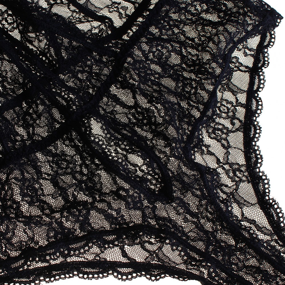 Captivating Floral Lace Plunge Neckline Black Teddy