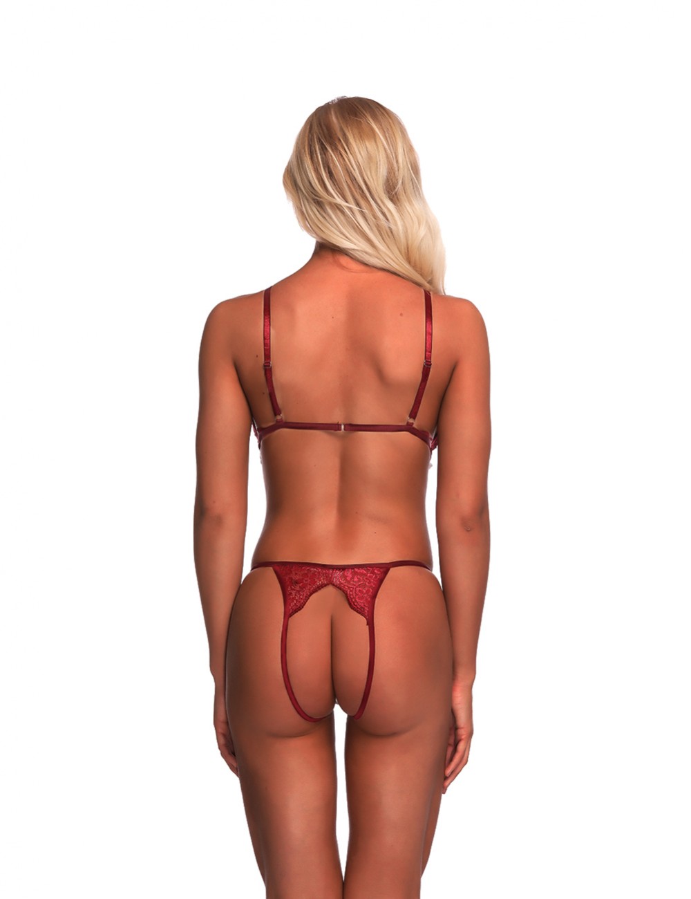 Evening Romance Wine Red G-String Triangle Cup See Through Bra Sets