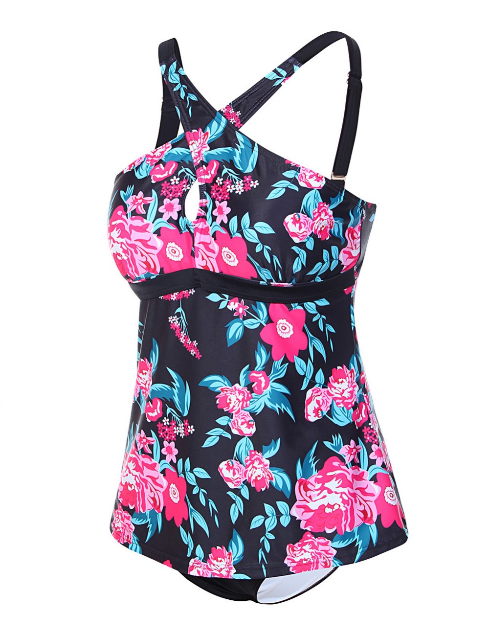 Astonishing Crossover Neck Print Tankini Set Lady Swimwear Open Back