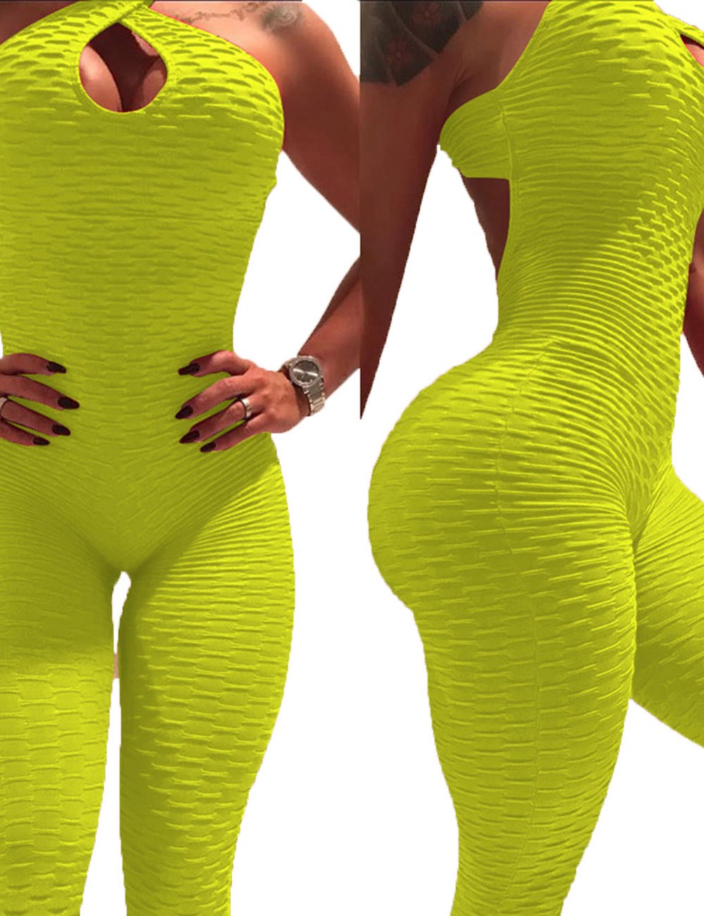 Elegant Jacquard Yellow Tight Romper Crossover Fitness