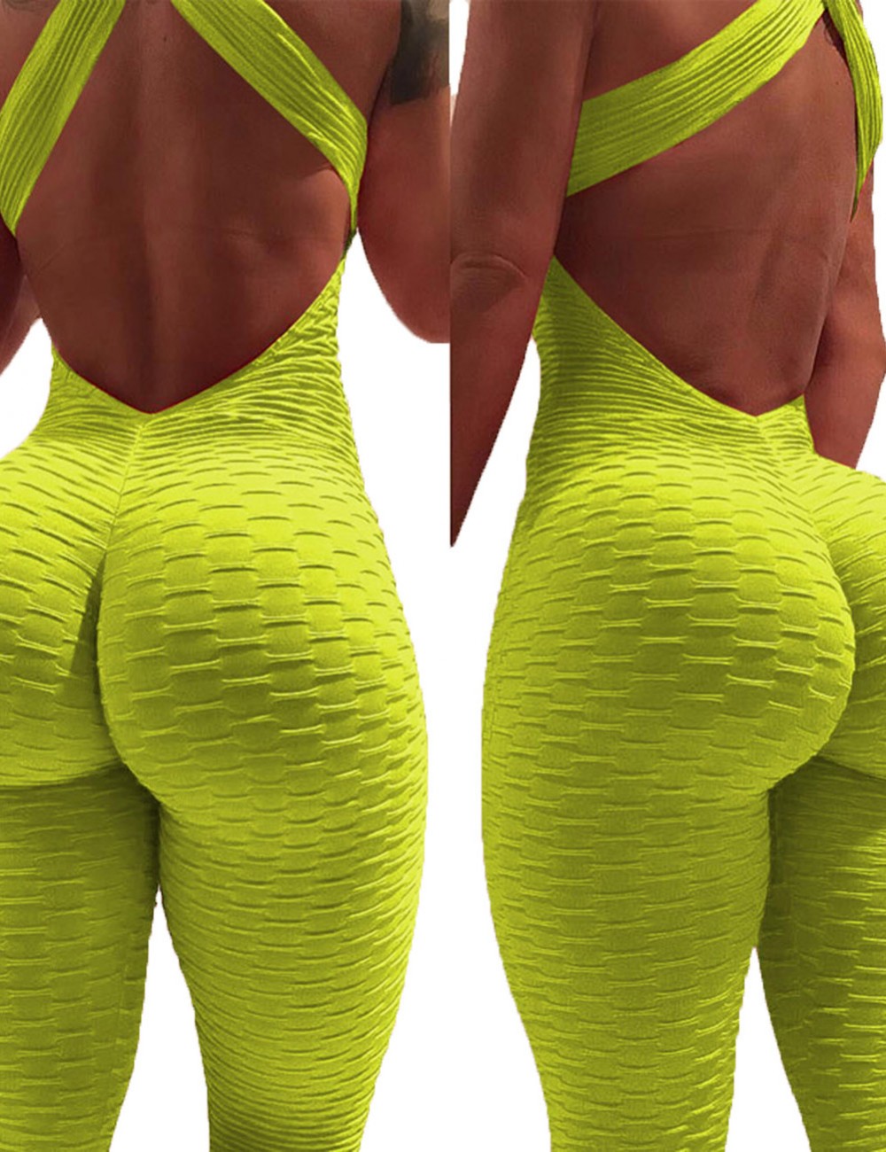 Elegant Jacquard Yellow Tight Romper Crossover Fitness