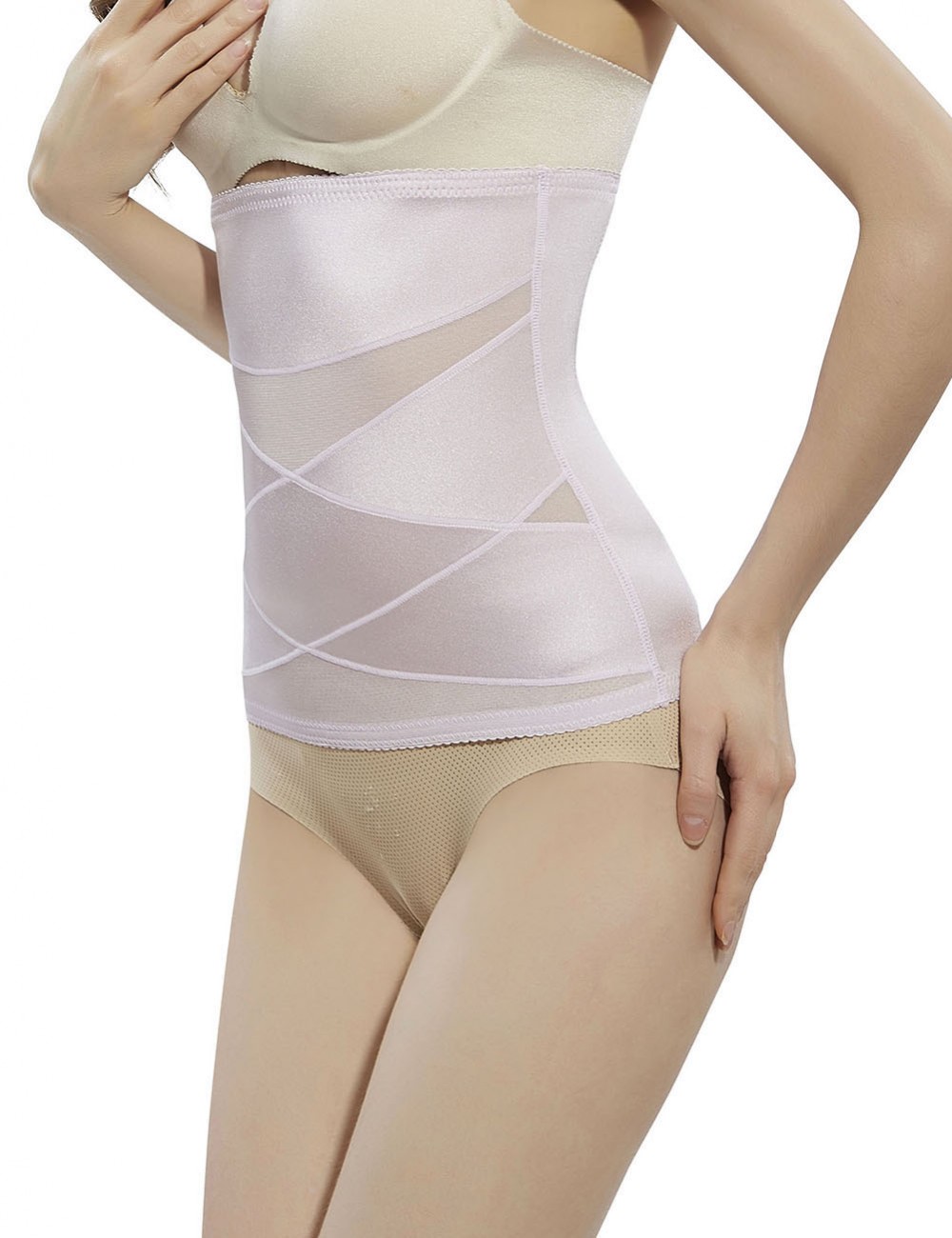 Flexible Light Pink Crossover Waist Cincher 2 Steel Bones Slim
