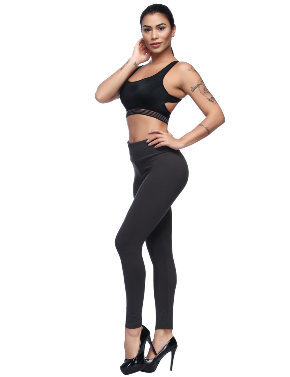 Warmup Dark Grey Full Length Brushed Tights Hidden Pocket Trend For Women