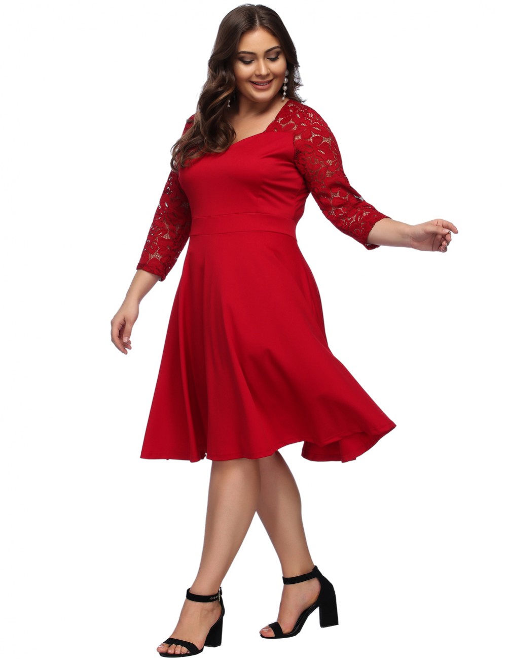 Elegant Red Zip Back Large Floral Midi Dress Super Faddish