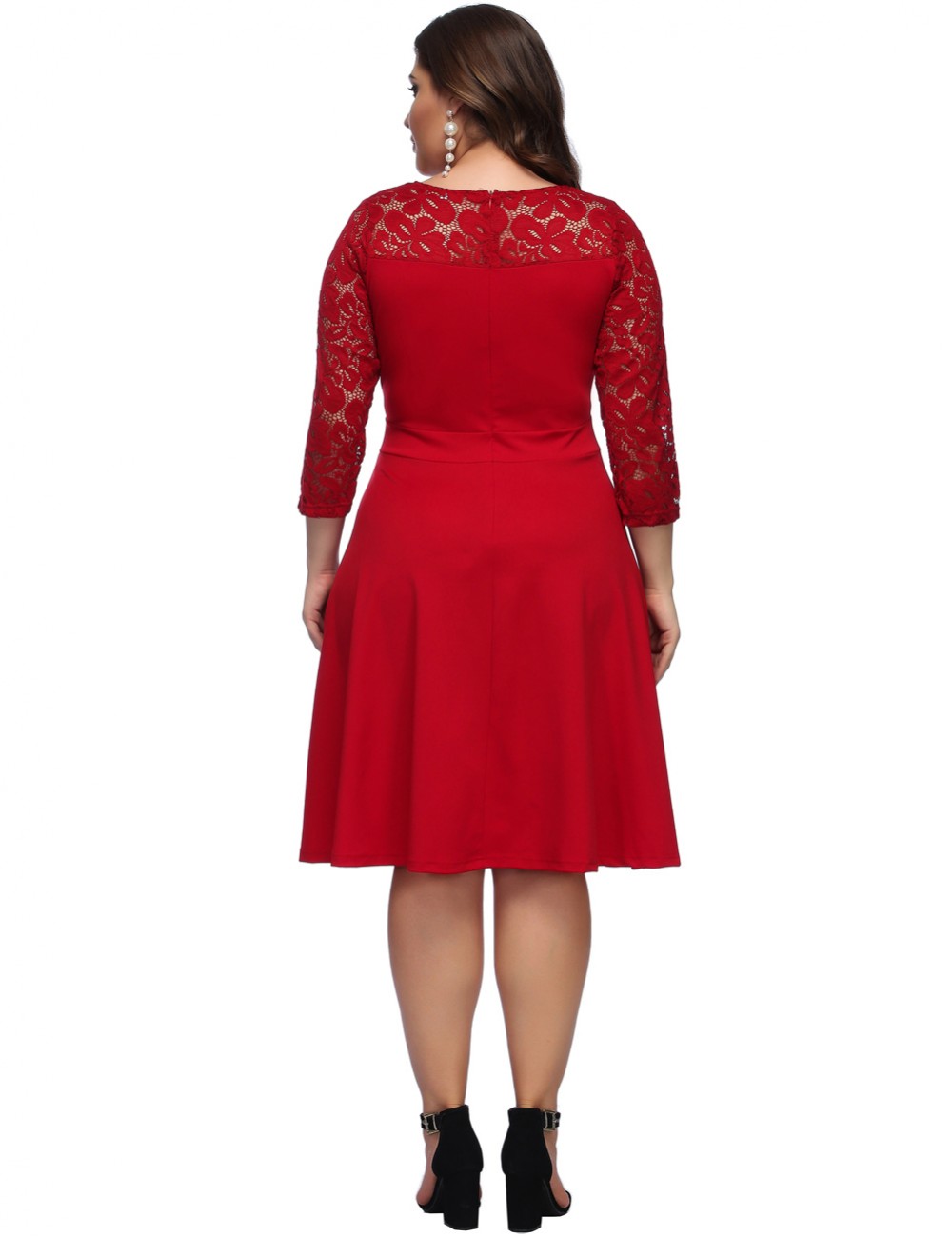 Elegant Red Zip Back Large Floral Midi Dress Super Faddish