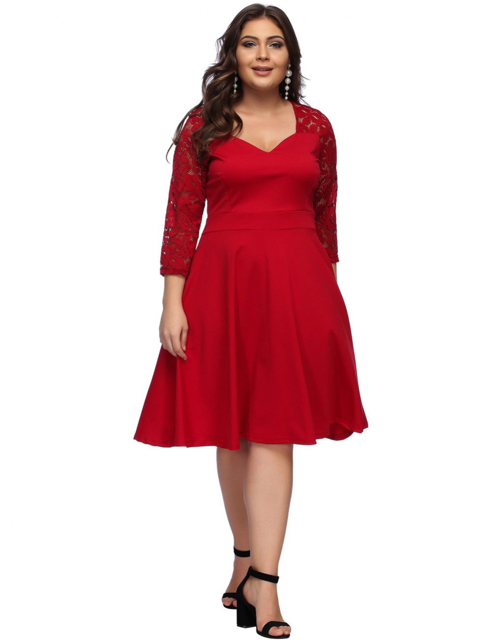 Elegant Red Zip Back Large Floral Midi Dress Super Faddish