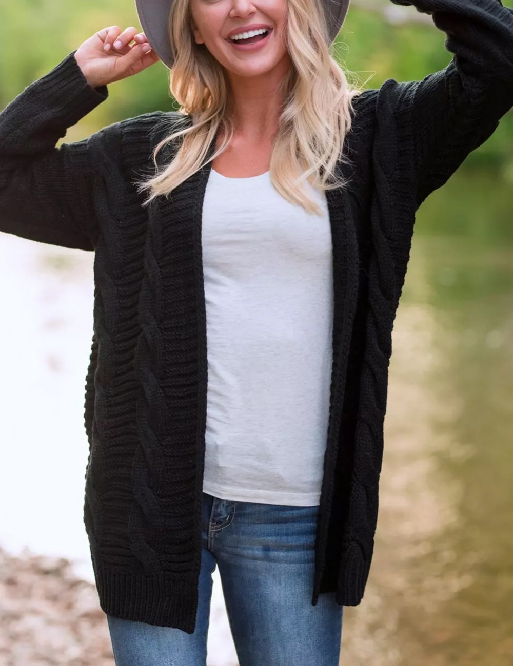 Black Knitting Large Size Cardigans Full Sleeves Weekend Time