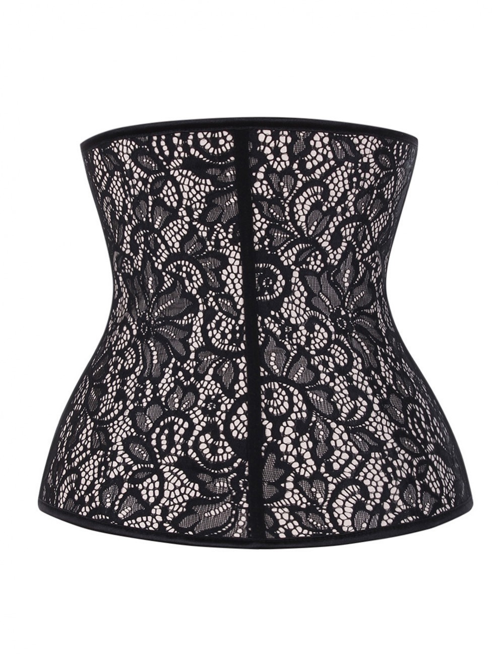 Abdominal Control Black 4 Steel Boned Latex Lace Waist Cincher Large Size