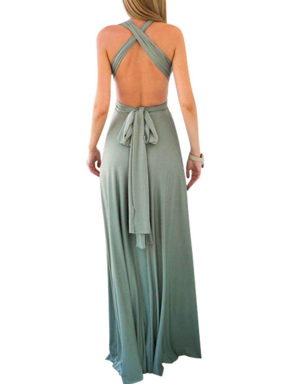Fetching Celadon V Neck Maxi Length Formal Dress Multi-Way Straps