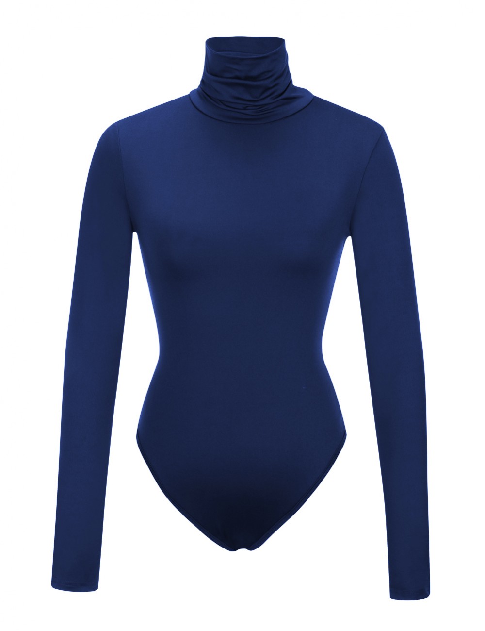 Slimming Dark Blue Solid Color High Cut Bodysuit High Neck Form Fitting