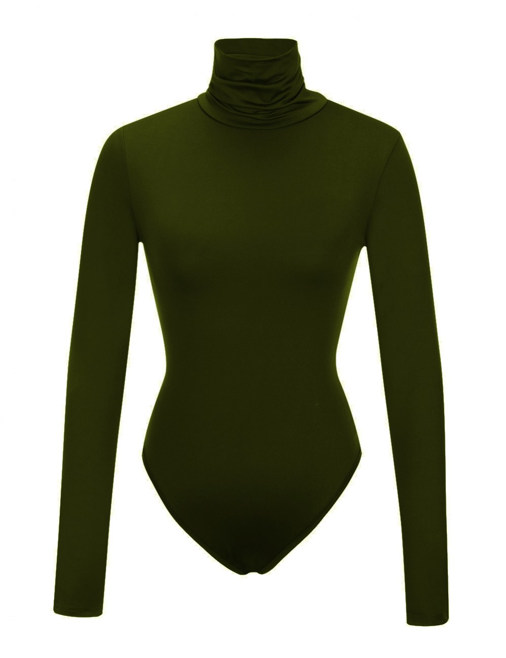 Fabulously Army Green Bodysuit Long Sleeved Solid Color Button All-Match Style