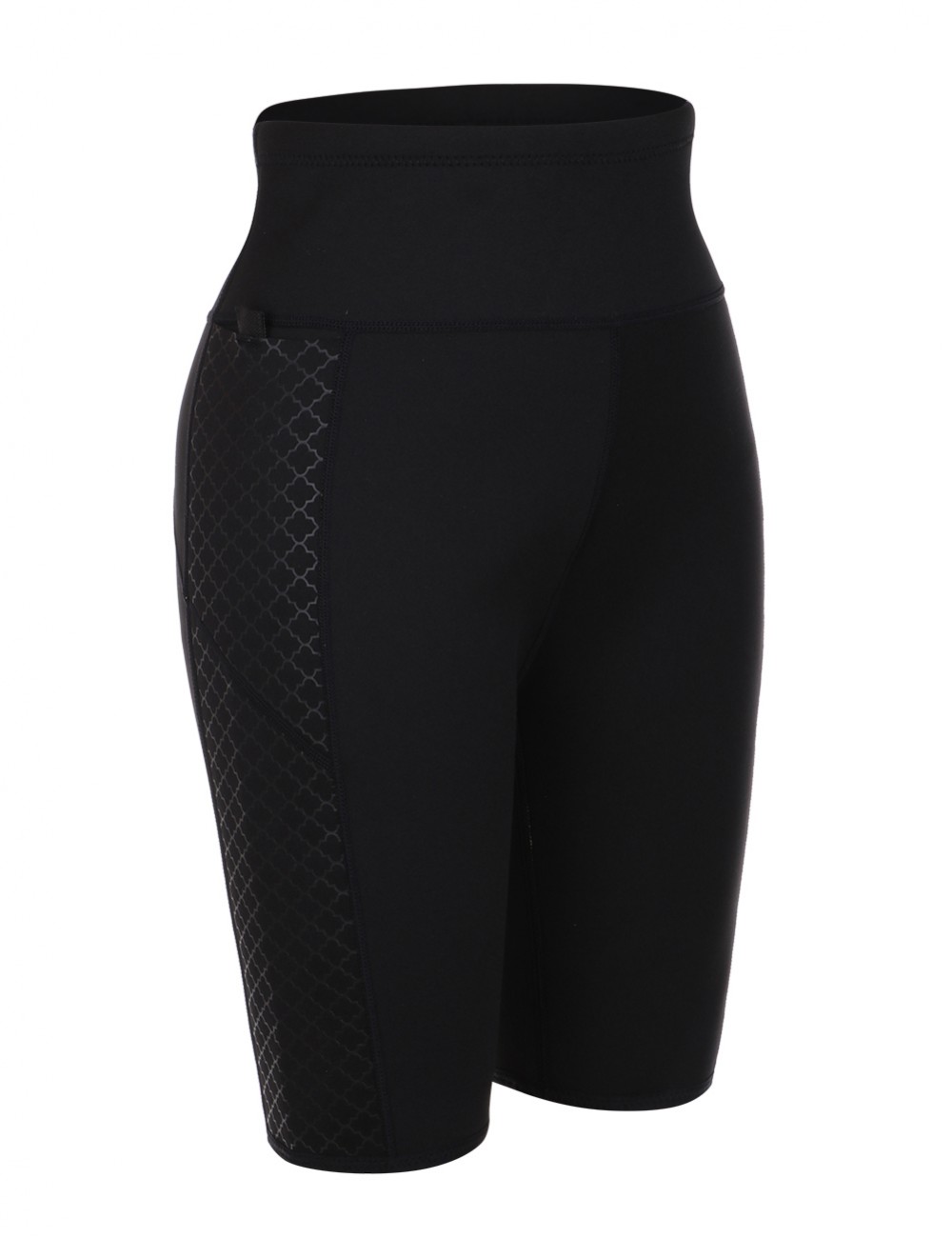 Black Neoprene Print Plus Size Thigh Shaper Side Pockets For Fitness