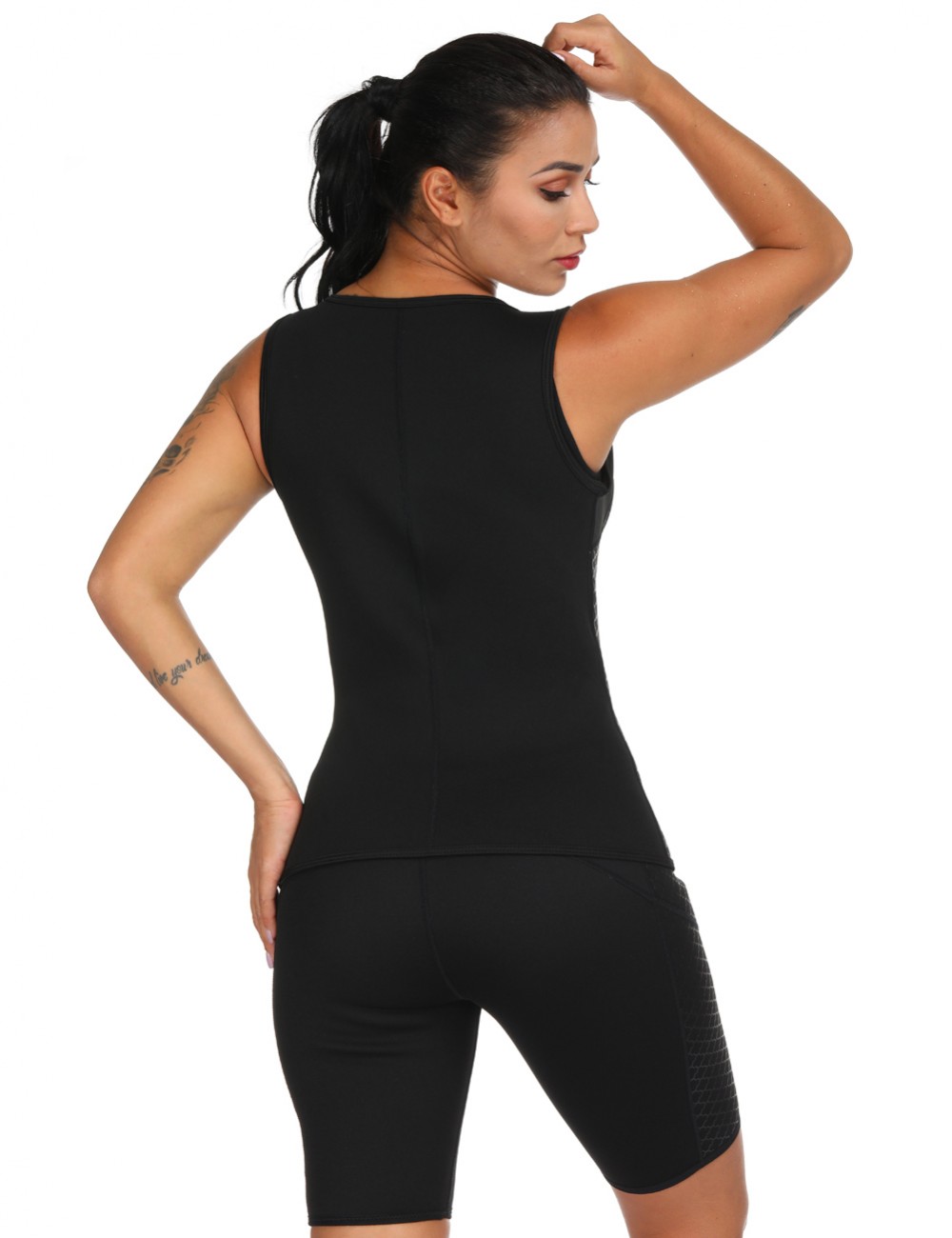 Black Neoprene Print Plus Size Thigh Shaper Side Pockets For Fitness