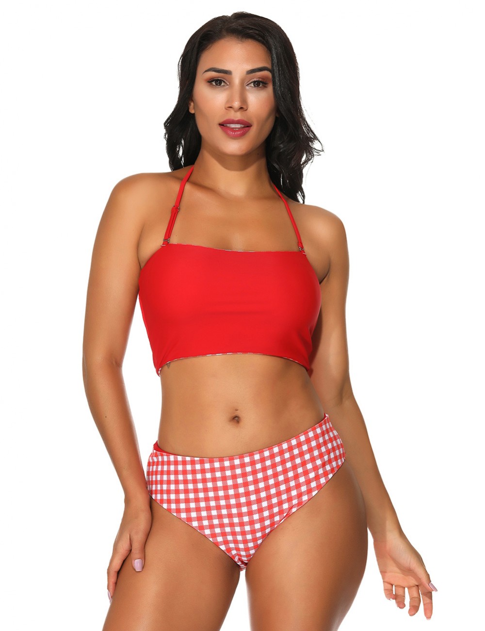 Gorgeous Multi-ways Red Halter Neck Two Pieces Swimwear Comfort Fit
