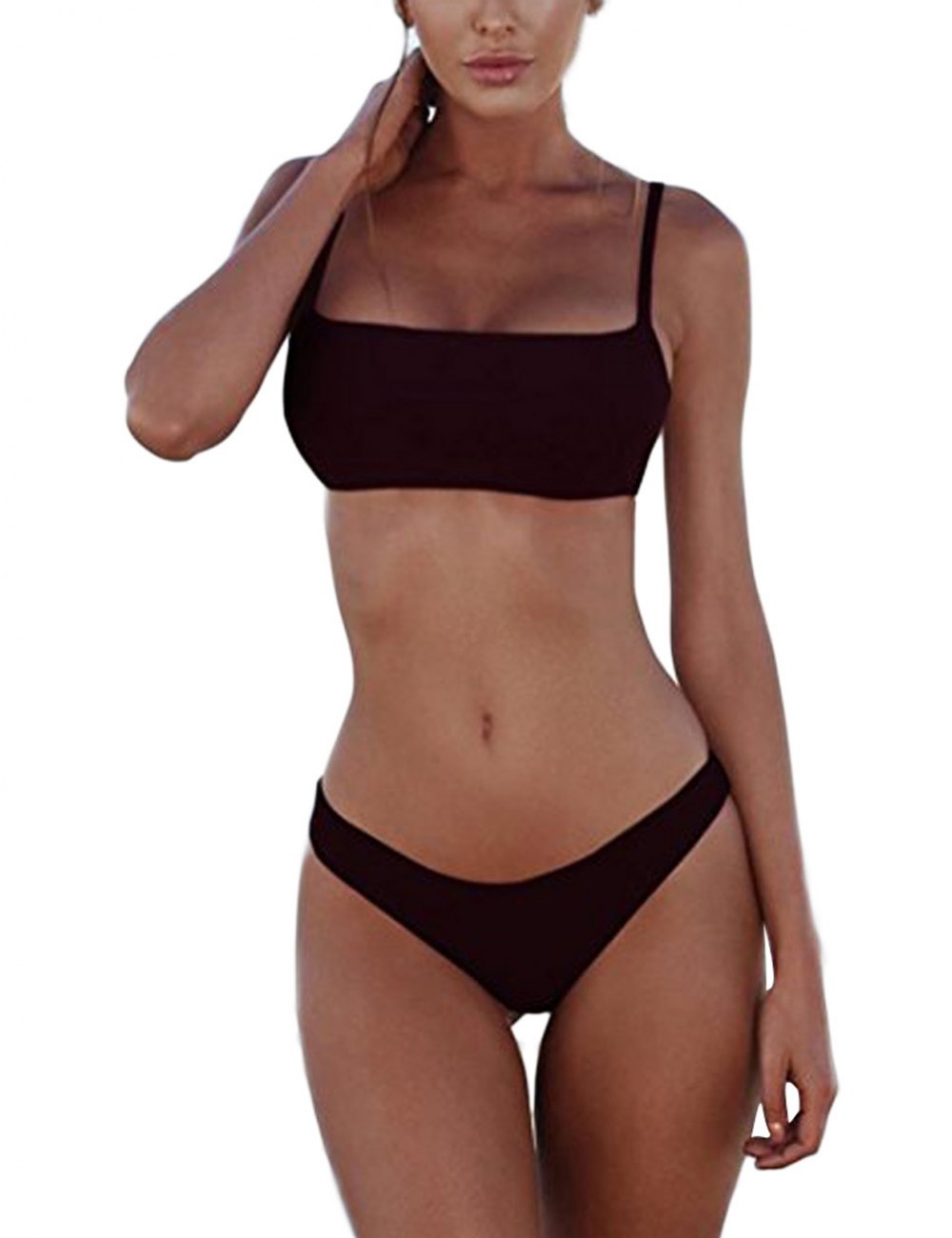 Black Open Back Bikini Set Hook Eye Closure Leaky Hip For Beach Days
