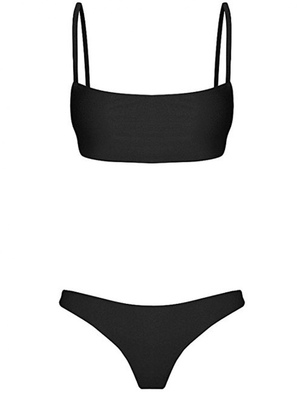 Black Open Back Bikini Set Hook Eye Closure Leaky Hip For Beach Days