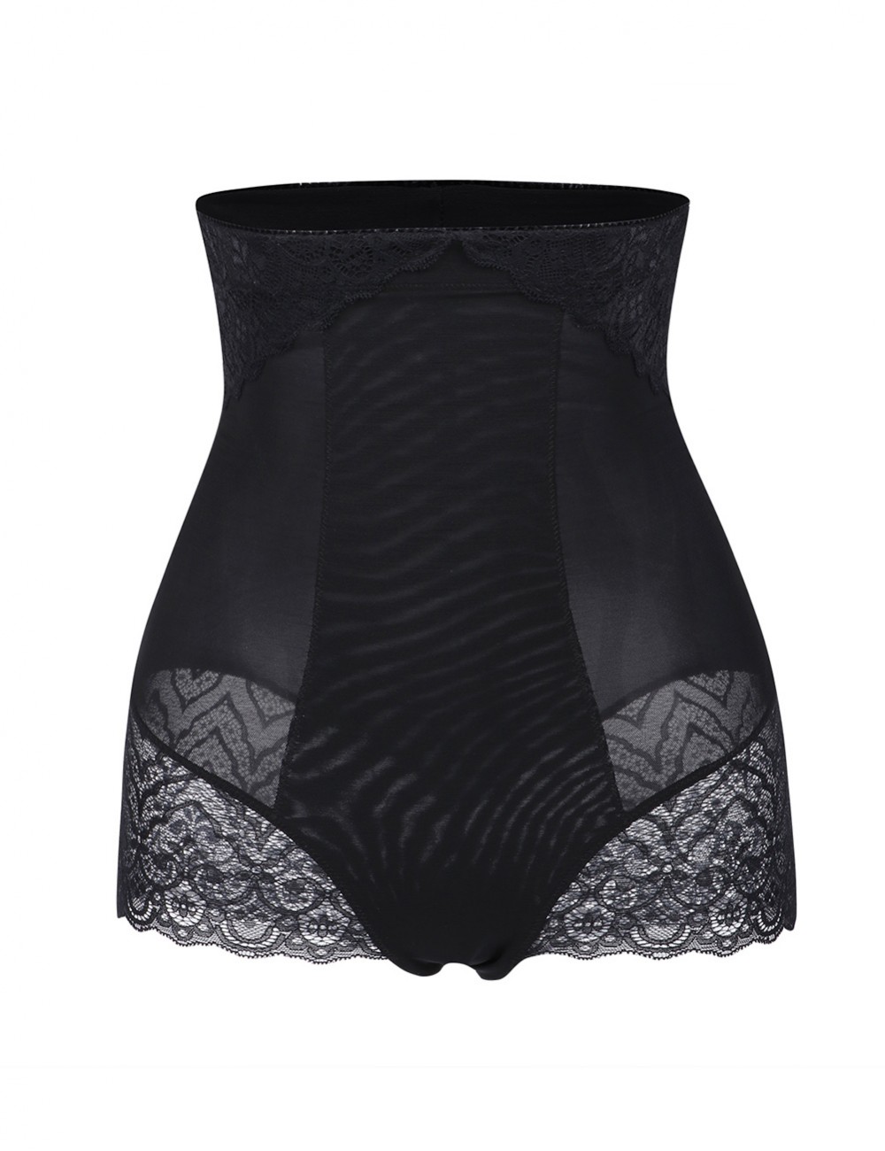 Black High Rise Plus Size Panty Girdle Lace Hem Hourglass Figure
