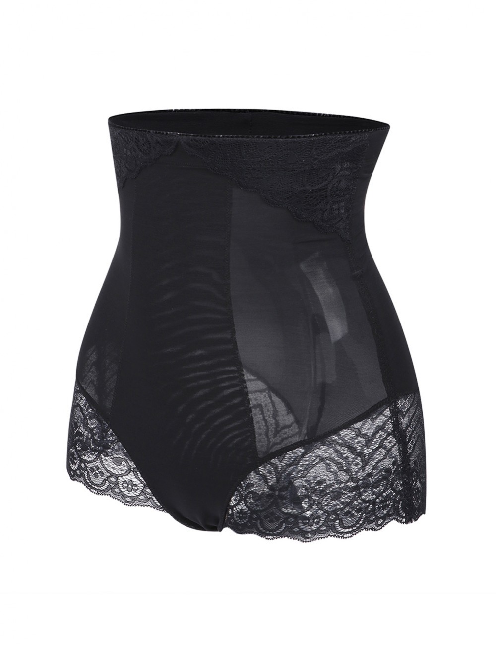 Black High Rise Plus Size Panty Girdle Lace Hem Hourglass Figure