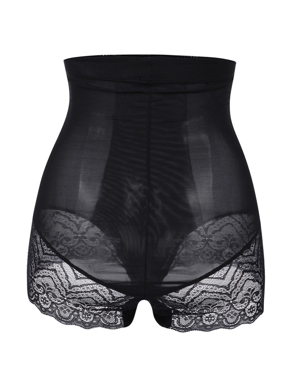 Black High Rise Plus Size Panty Girdle Lace Hem Hourglass Figure