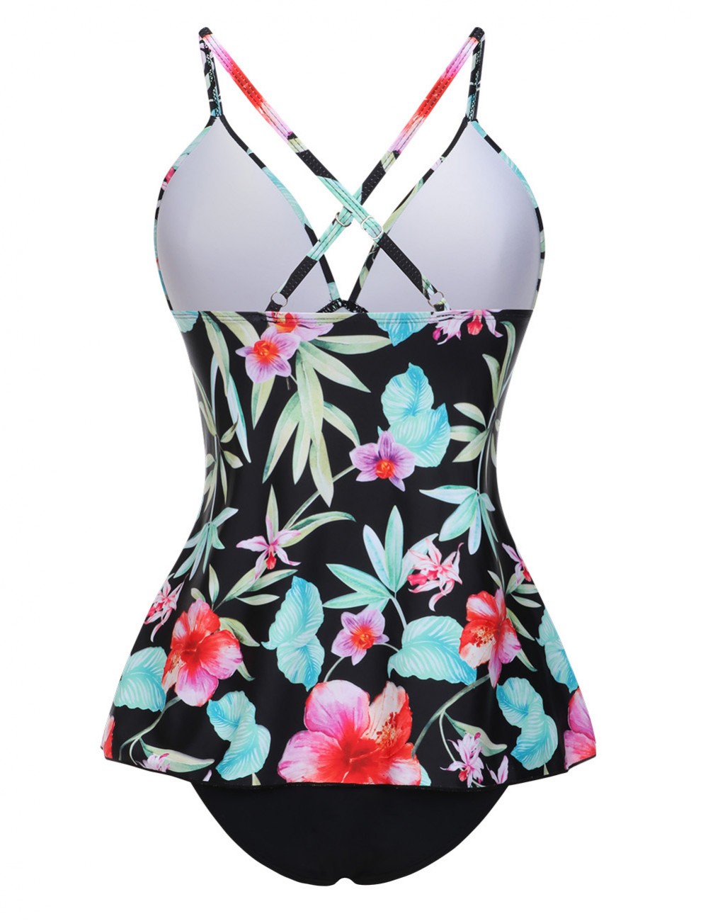 Amazing Floral Print Criss Cross Tankini Large Size Pool Party