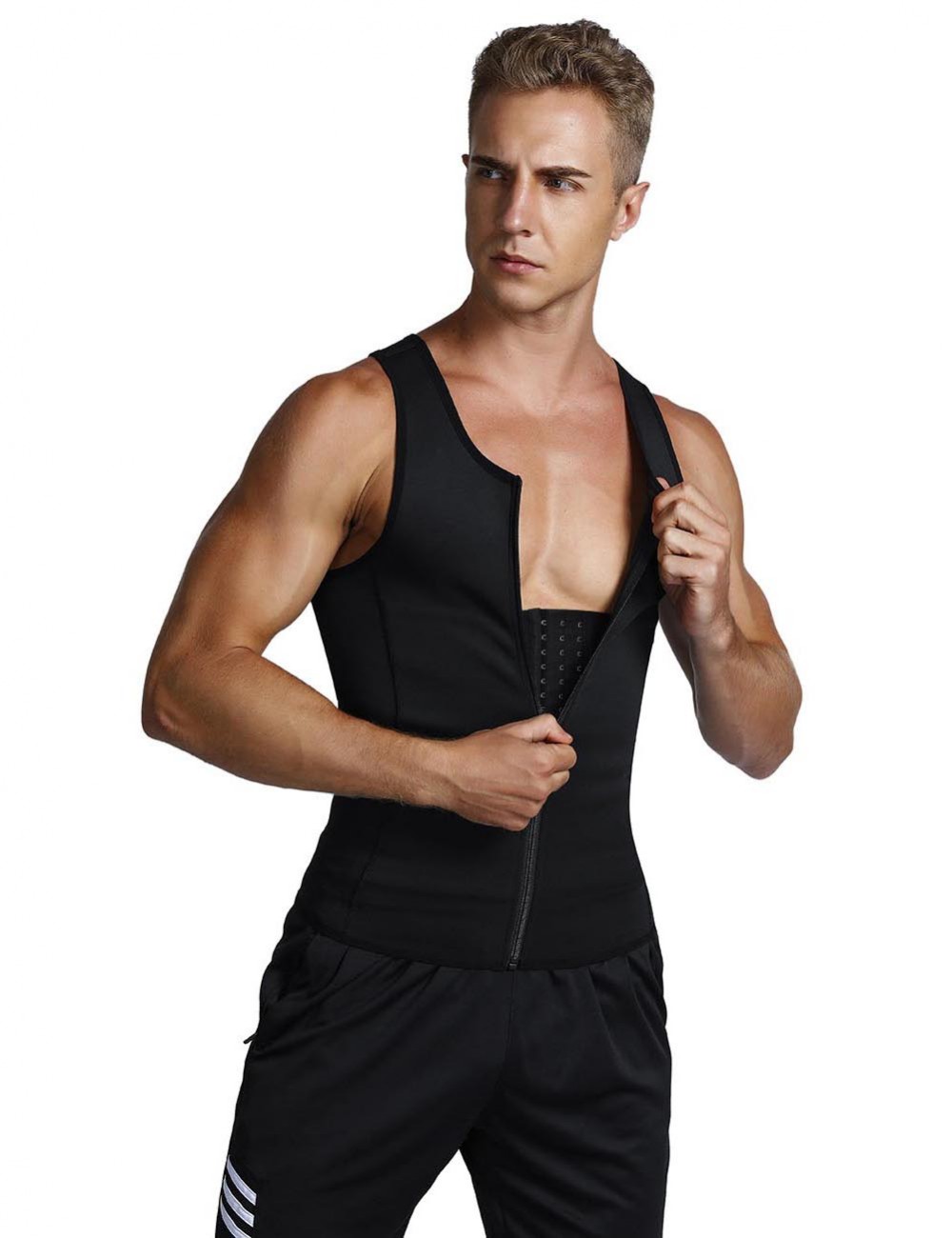 Natural Shaping Black Neoprene Mens Big Size Slimming Vest 3 Rows Hooks Curve Creator