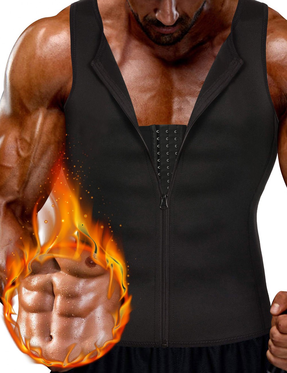 Natural Shaping Black Neoprene Mens Big Size Slimming Vest 3 Rows Hooks Curve Creator
