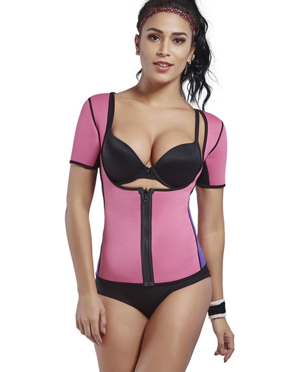 Firming Open Bust Plus Zip Up Patchwork Shaper